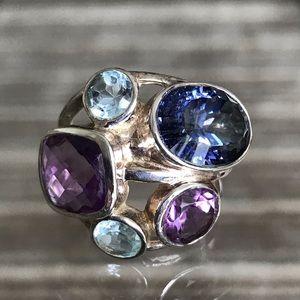 Multi stone sterling silver ring